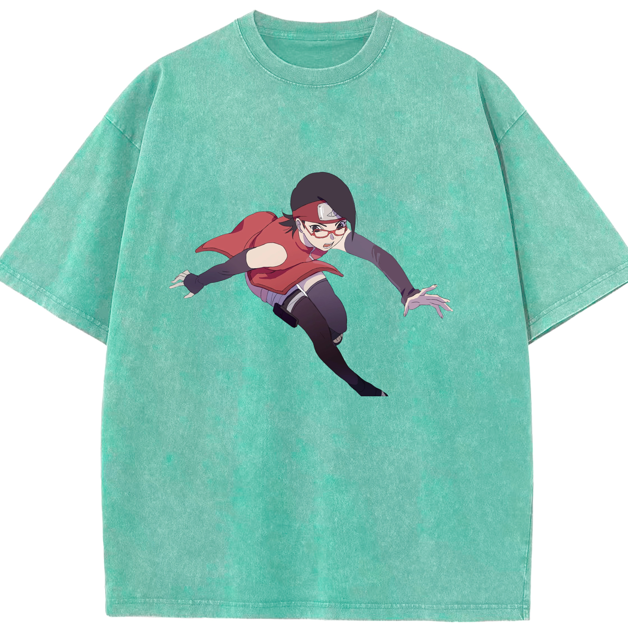 （画像用） NARUTO -ナルト- うちは サラダ Uchiha Sarada 綿100% ヴィンテージ風 半袖Tシャツ（フロントプリント）